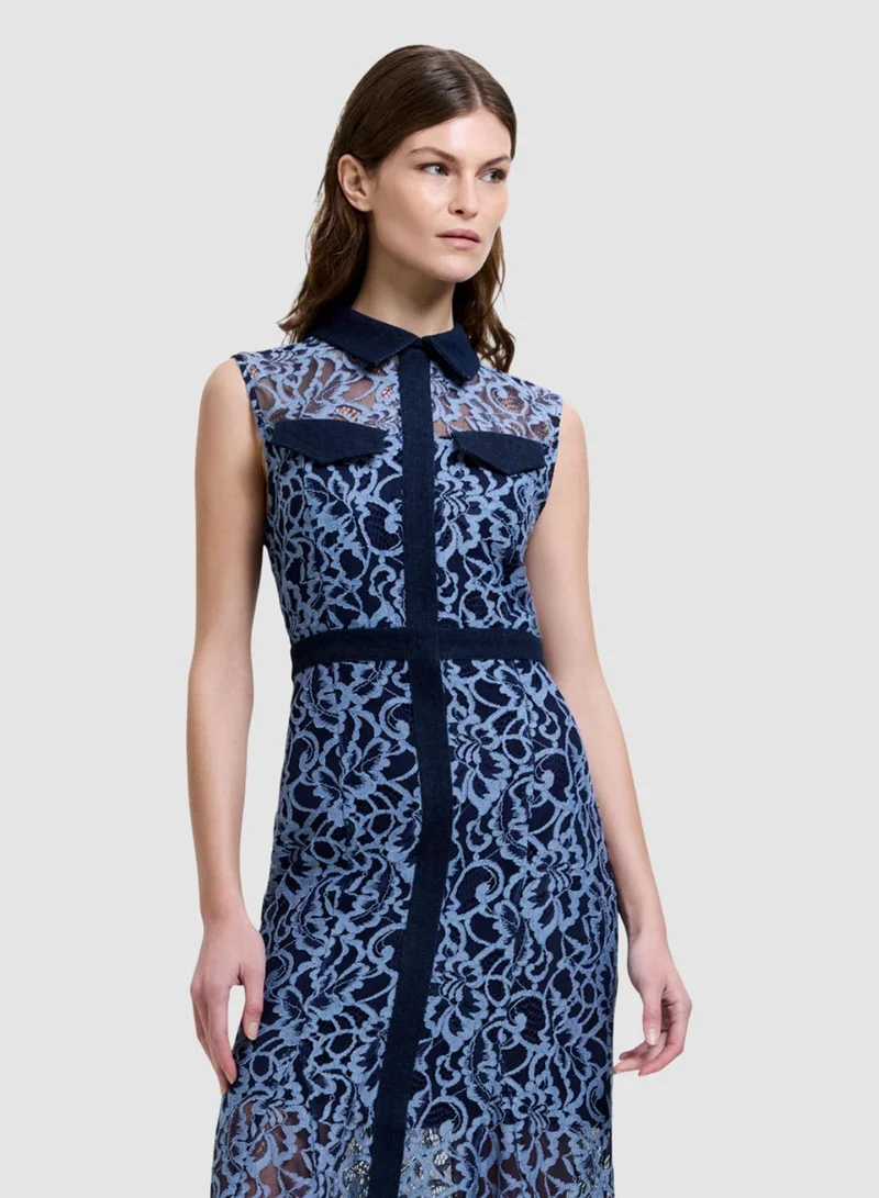 French Connection light blue Skye Lace Godet Shirt Dress for Women | Best Price UAE